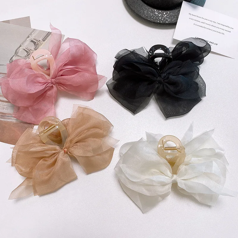 

Summer Elegant Women's Chiffon Bow with Large Hair Volume Grab Clip Girl's Back Brain Fashion Sweet Hair Clip Accessories