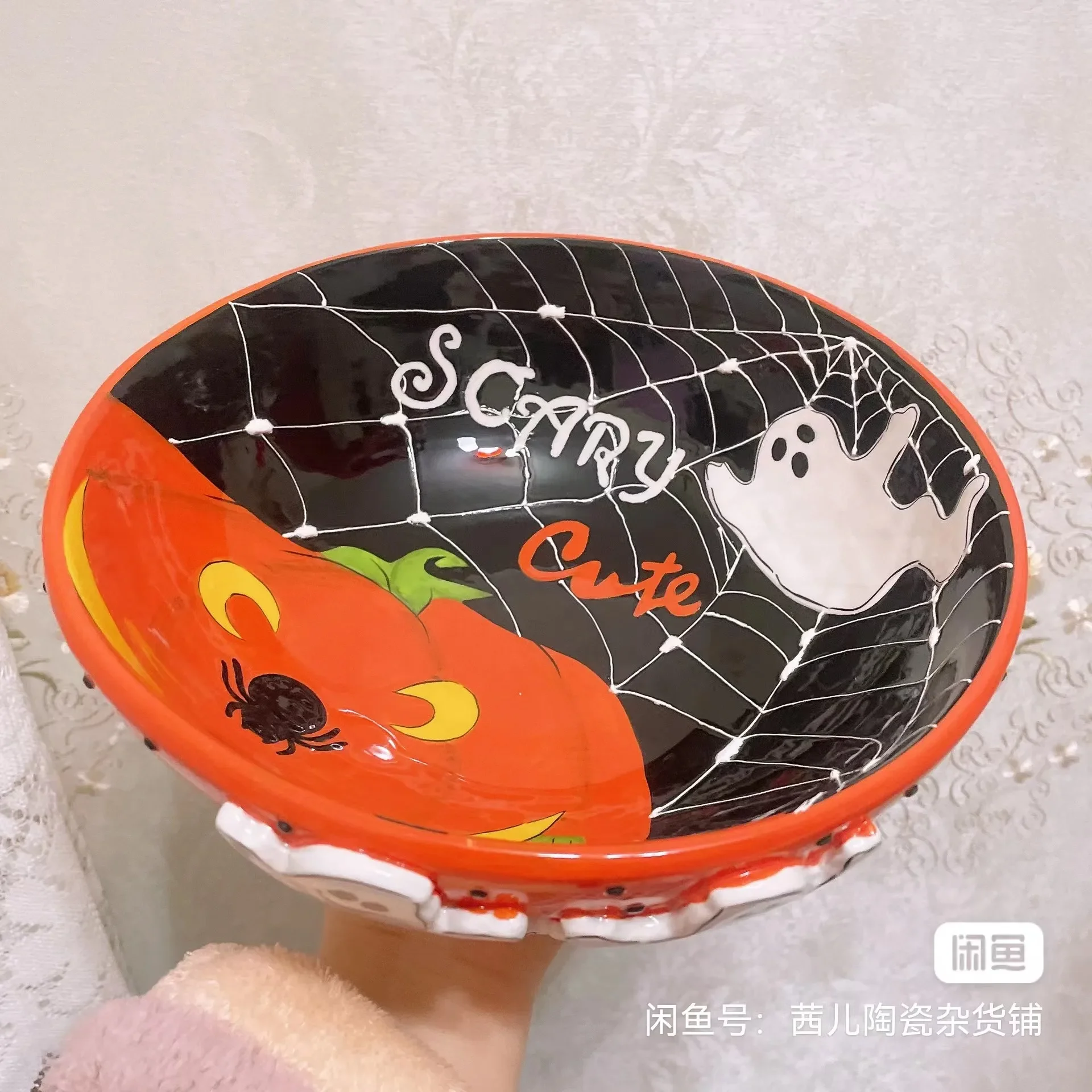 Cartoon Halloween All Saints' Day 3D Relief Handdrawn Ceramics Cake Candy Jar Storage Tank Teapot Tableware Household Dinnerware