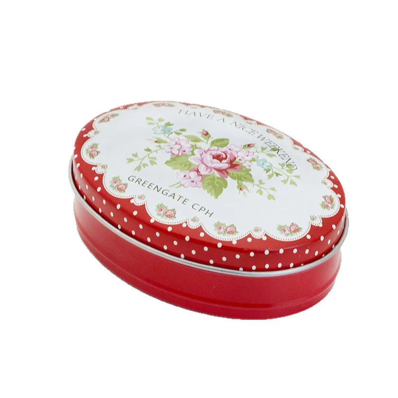 4PC Vintage Flower Pattern Tin Candy Storage Box Small Oval Metal Hairpin Jewelry Organizer Container Coin Earrings Iron Case