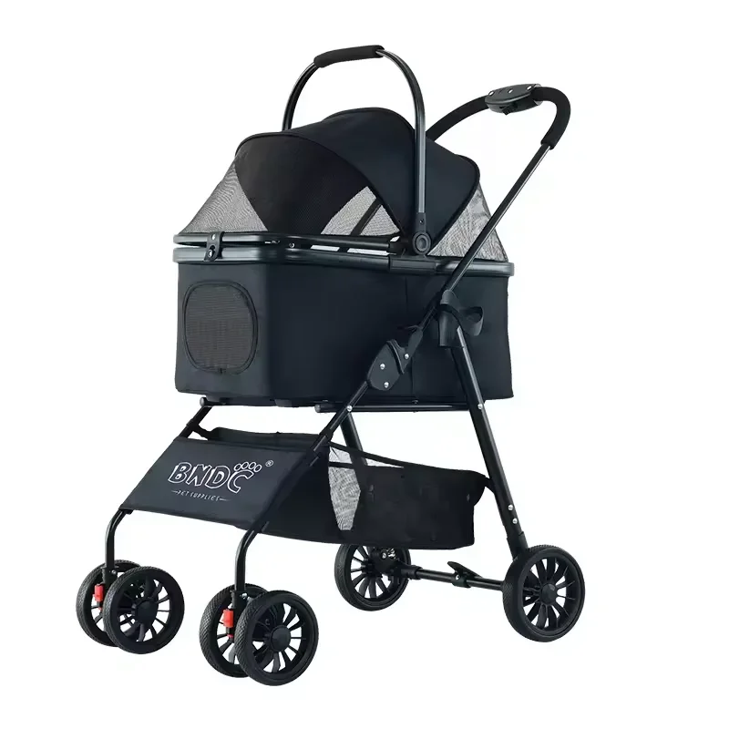 Wholesale Luxury 4 Wheels Folding pet stroller Easy to Assemble Pet Trolley Dog Stroller