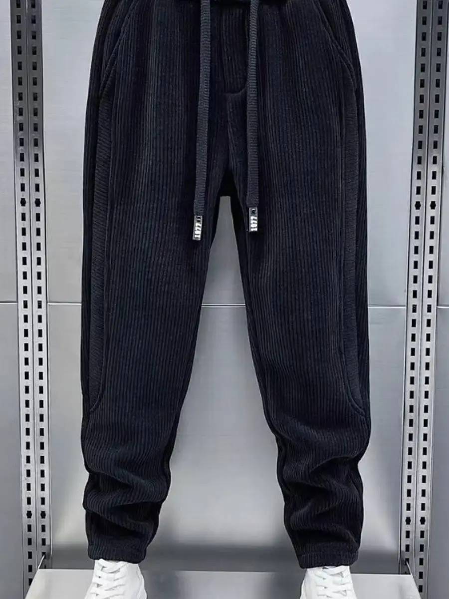 

Men's Casual Loose Fit Sporty Corduroy Pants Autumn Spring Trendy All-Match Slim Leg Velvet Sweatpants Harajuku Style