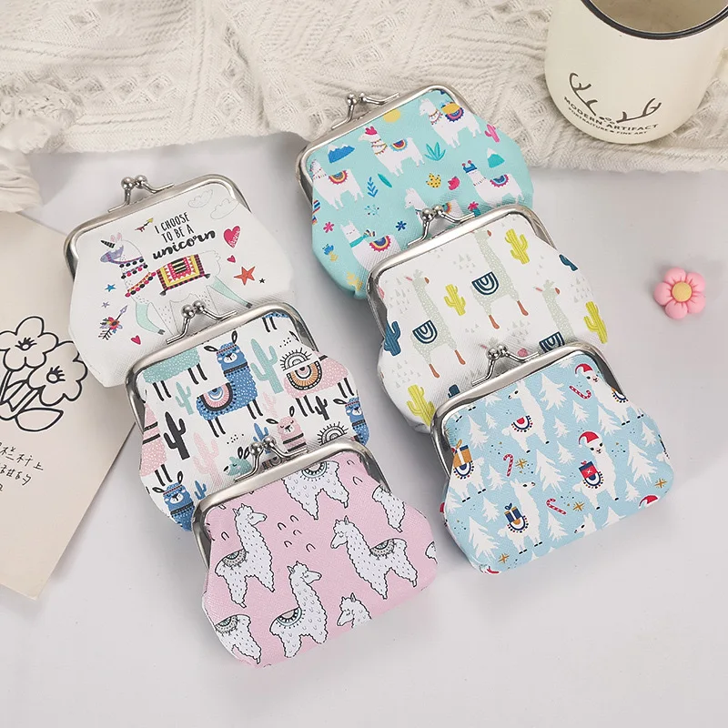 Free Shipping! 6PCS Fashion PU Leather Coin Purse Lovely Cute Alpaca Women Small Change Money Bags Wallet Mini Pouch Souvenir