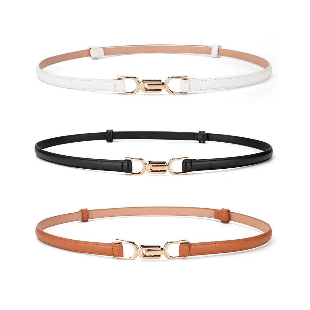 Fashion Skinny PU Leather Alloy Buckle Niche Design Thin Skinny Artificial Leather Belt Suitable for Jeans Dresses