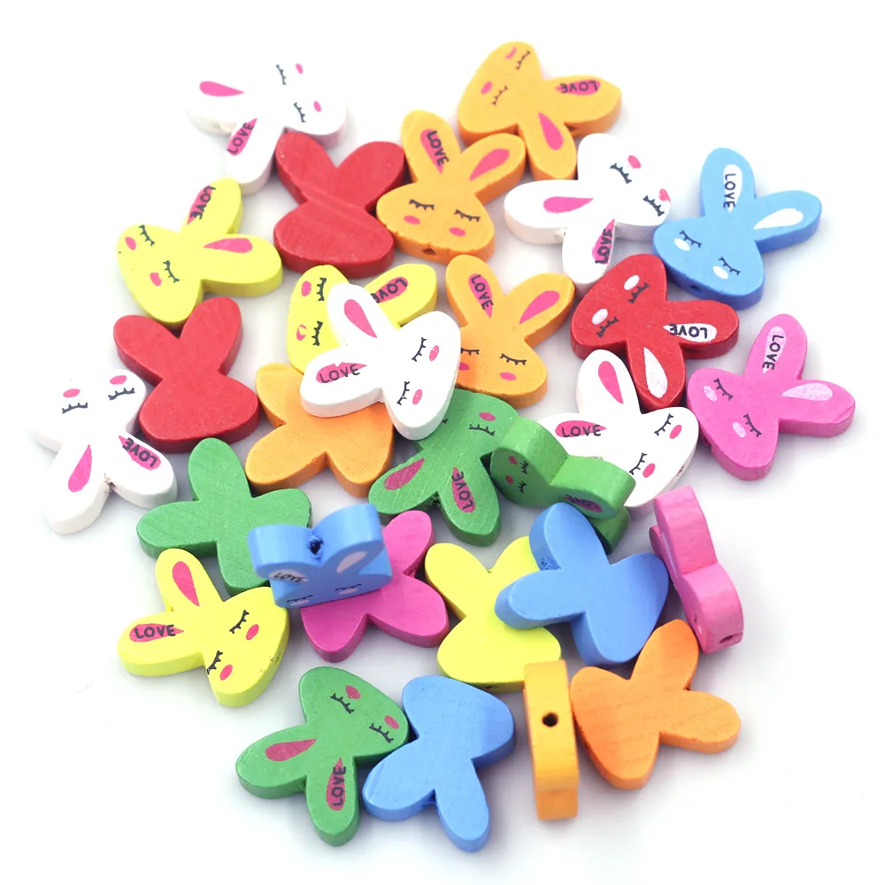 

20PCS Mixed Colors Lovely Wood Rabbit Head Spacer Beads 22x20mm DIY Jewelry Crafts Accessories Kids Handmade Materials Supplies