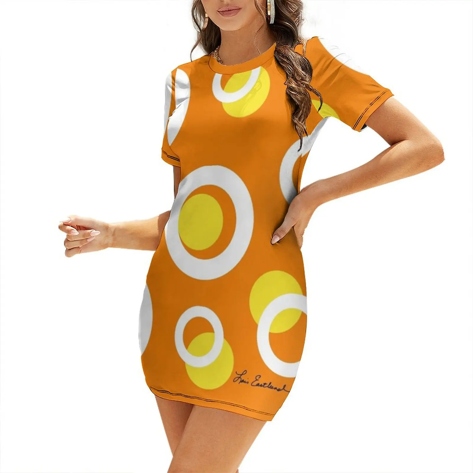 

Orange White Yellow Mod Circles Short Sleeved Dress sexy short dresses daring women clothing 2025 new arrivals Dress