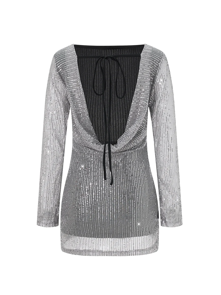 Women s Shiny Sequins Sparkly Glitter Dress Crewneck Short Sleeve Solid Casual Club Party Cocktail Dress