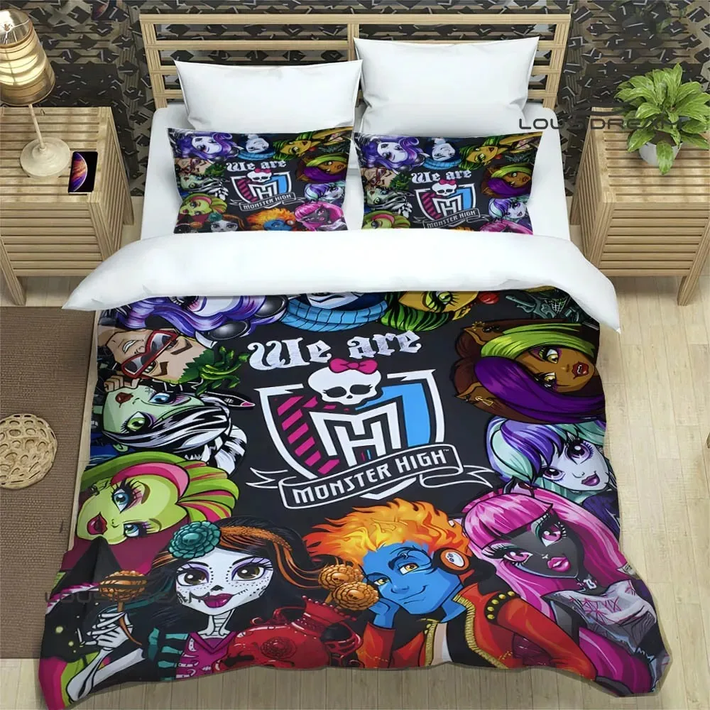 Monster High Cartoon Printed Bedding Sets Exquisite Supplies Set Duvet Cover Bed Comforter Set Bedding Set Luxury Birthday Gift