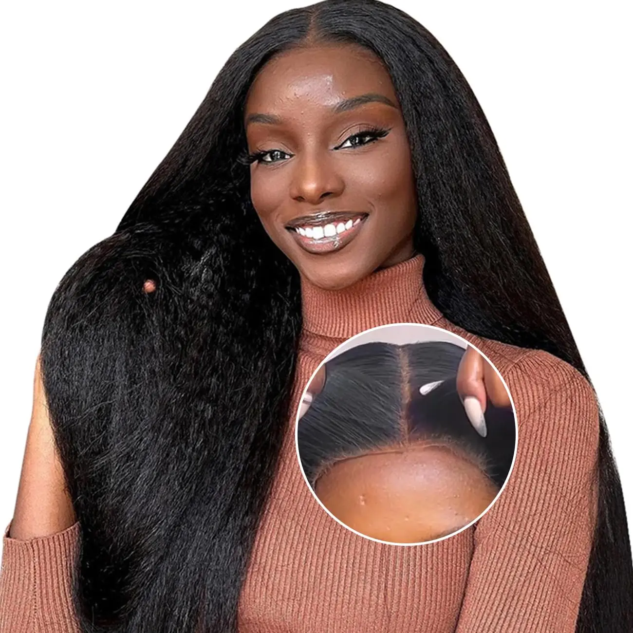 

Salon Quality Wear & Go Glueless Wigs Human Hair Pre Plucked Pre Cut Kinky Straight 4x4 HD Lace Glueless Wig for Beginners