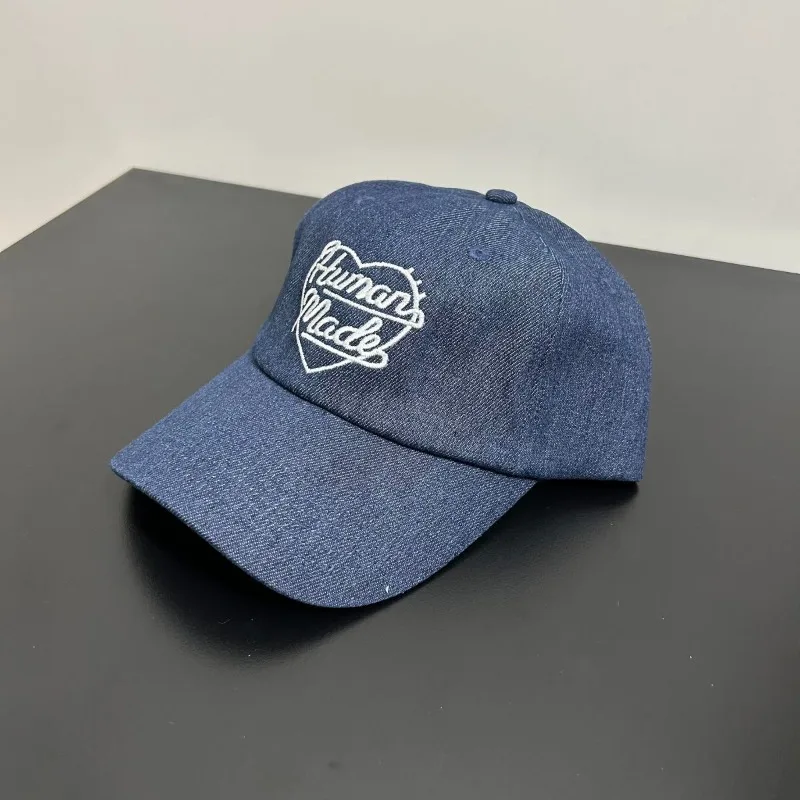 Human Made Washed Denim 6 Panel Cap Heart Patch Curved Brim Streetwear