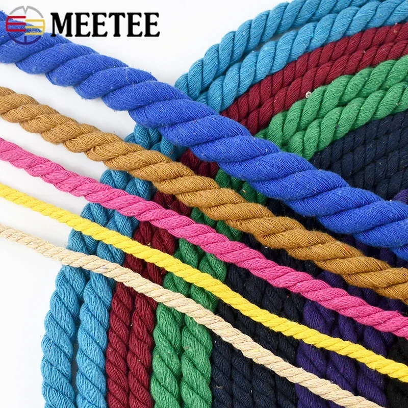 5Meters 5/8/10/12/20mm Colored Cotton Rope 3 Shares Twisted Cord Decoration Macrame Ropes for Bag Braided Cords Sewing Accessory