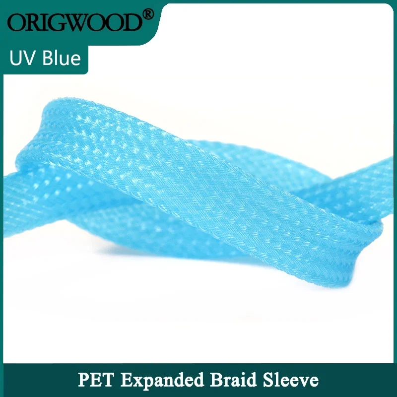 1~50m UV Blue PET Braid Sleeve 2/4/6/8/10/12/14/16/20/25/30/40mm High Density Protect Snake Skin Wrap Sheath For Electric Cables