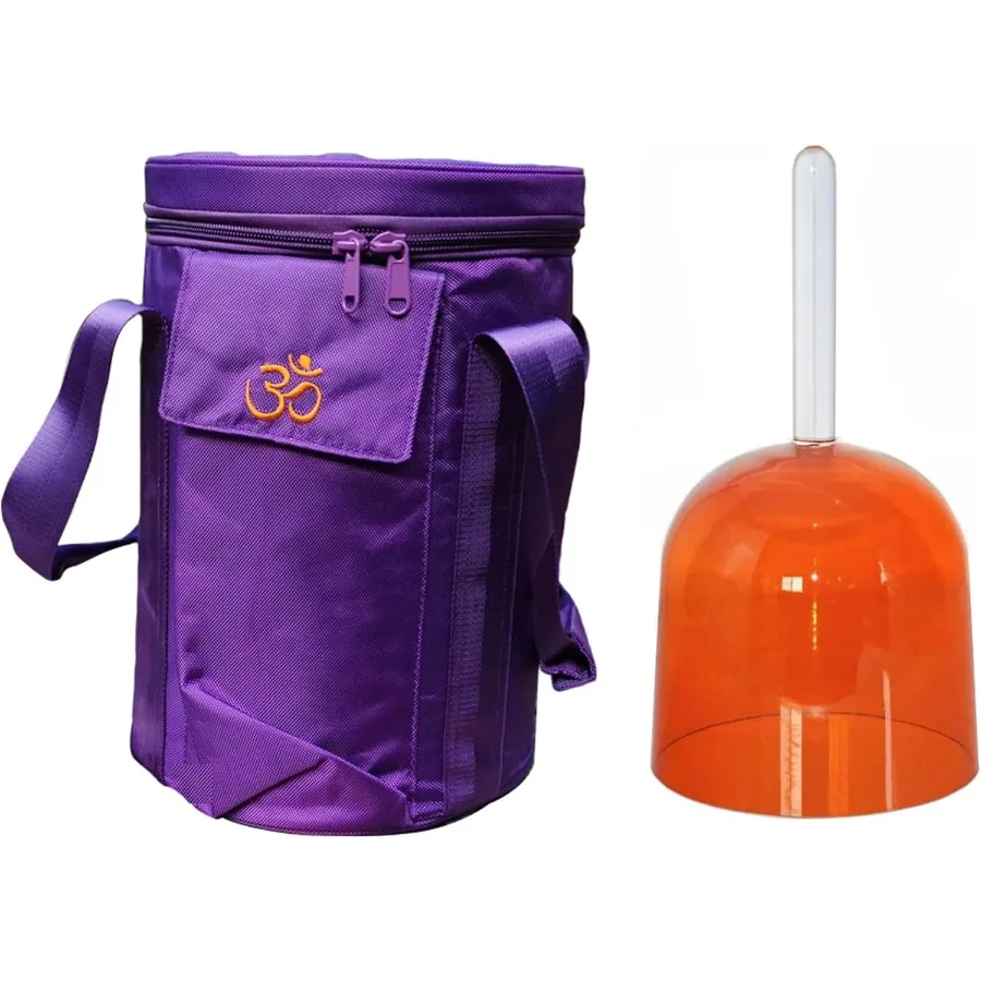 وعاء غناء كريستالي بمقبض صلب مع مطرقة من الخيزران وحقيبة حمل للسفر لشفاء الصوت برتقالي 432 هرتز D غير #1