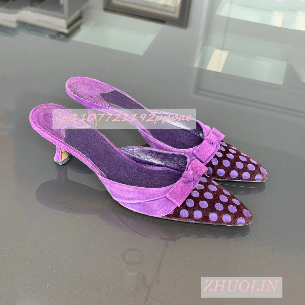 

Женские фиолетовые замшевые тапочки с бантом, элегантные летние туфли-лодочки с острым носком на низком каблуке и неглубоким носком, удобная женская обувь большого размера 43