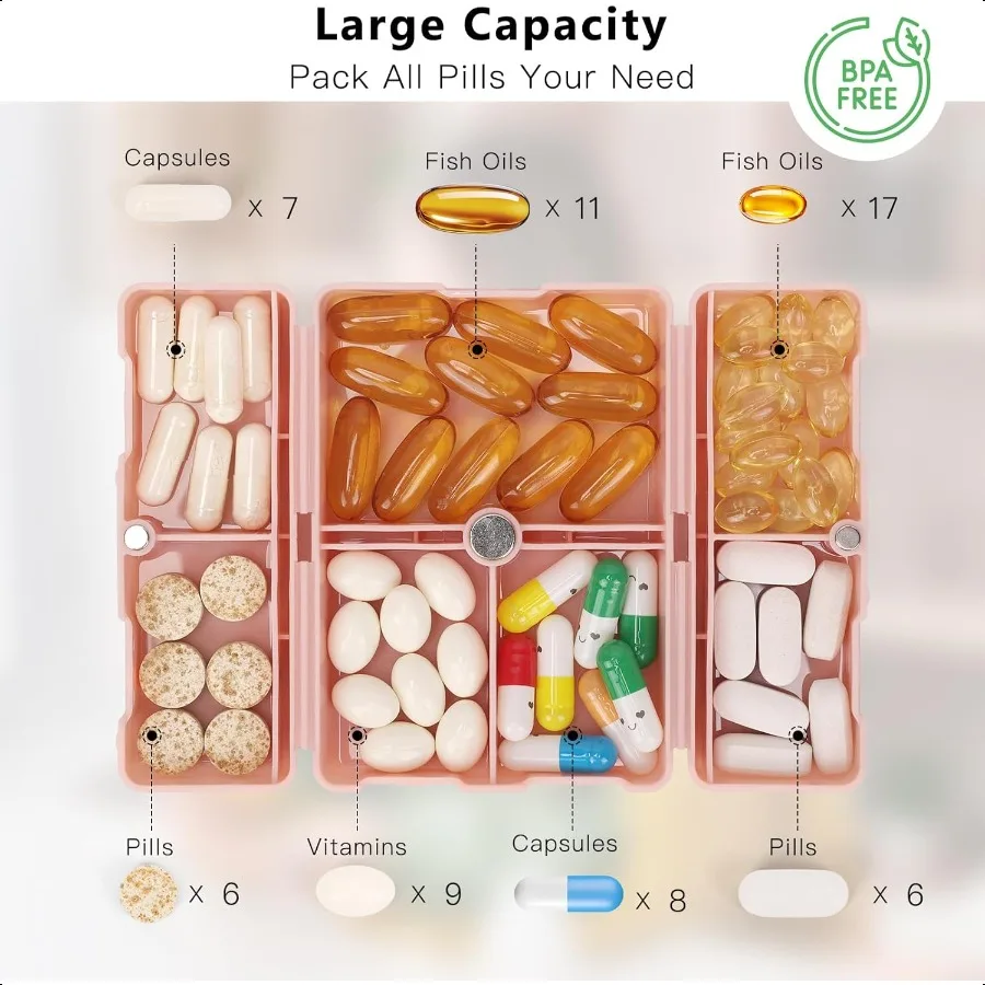 FYY Daily Pill Organizer 7 scomparti Portapillole portatile Portapillole da viaggio [Design pieghevole] Portapillole per tasca portamonete