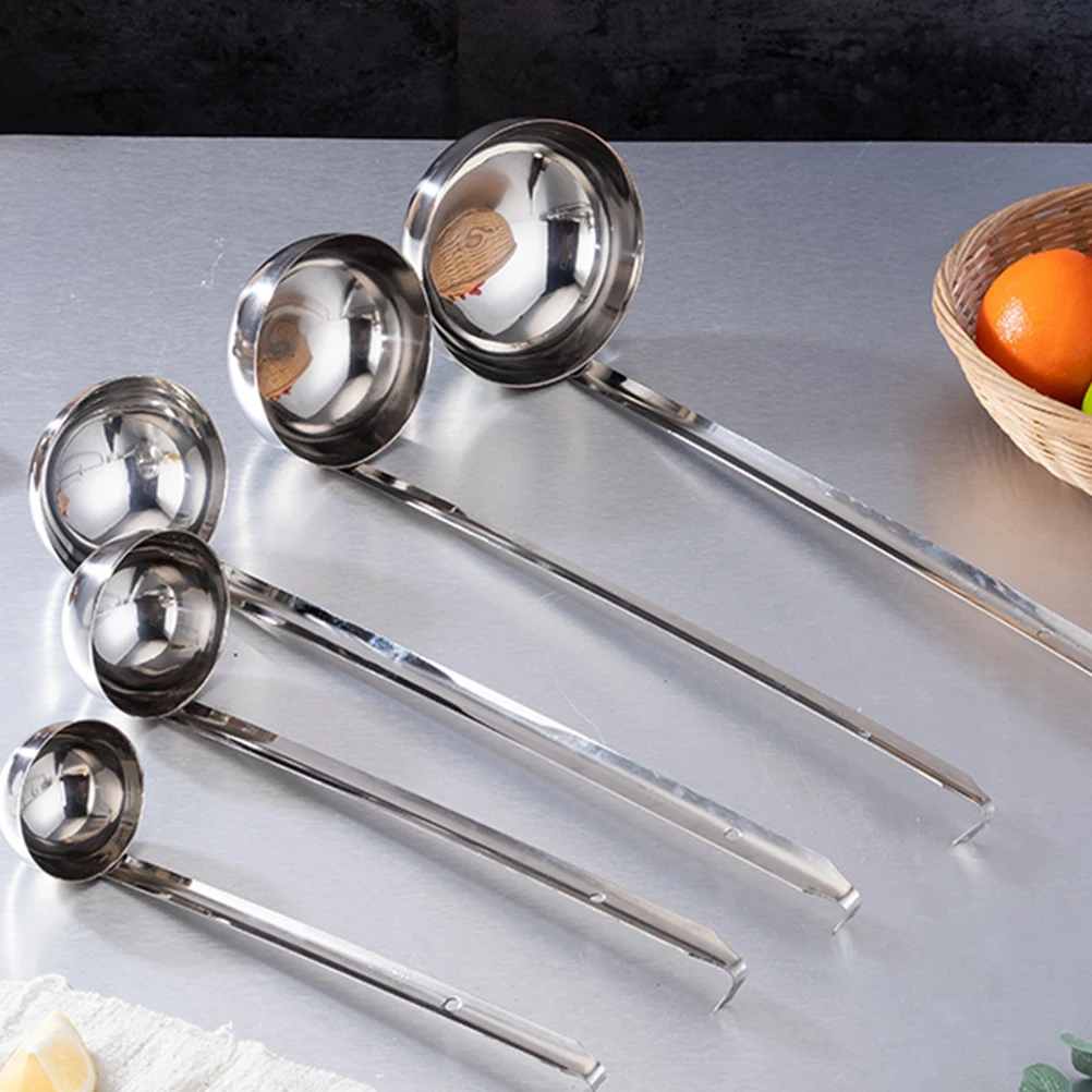 

1pc Stainless Steel Long Handle Ounce Spoon Kitchen Measuring Tool Cooking Ladle With Pouring Hook Soup Gravy Spoon