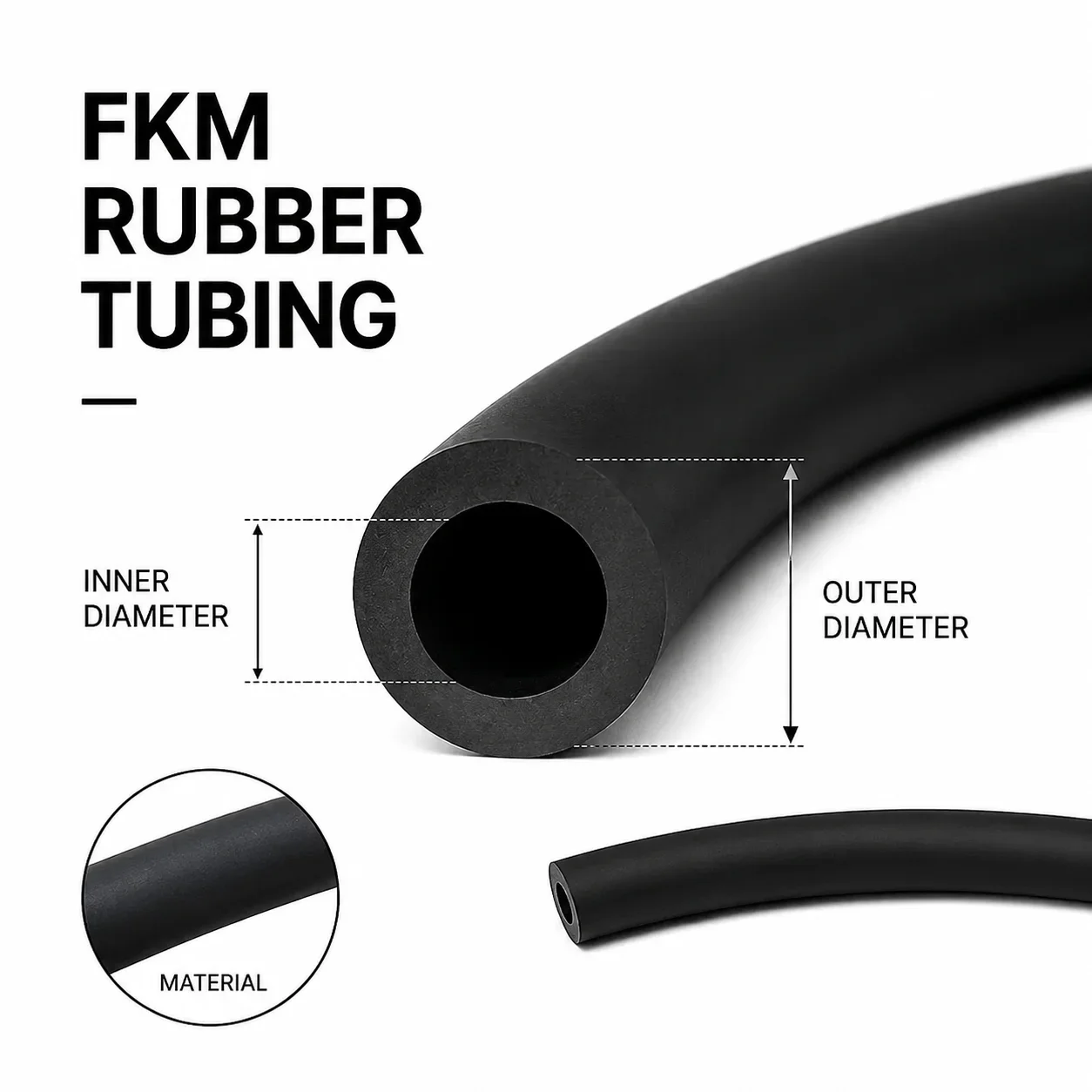 Black FKM Rubber Hose with an Inner Diameter of 2-16mm, Oil and Acid Resistant, Suitable for Equipment Pipeline Transportation.