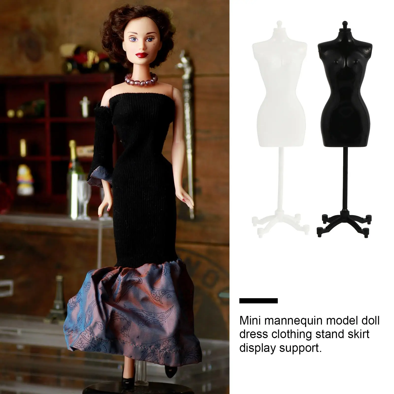 6 stks Mini Mannequin Model Jurk Rack Halve lengte Display Kleding Accessoires Zwart Wit