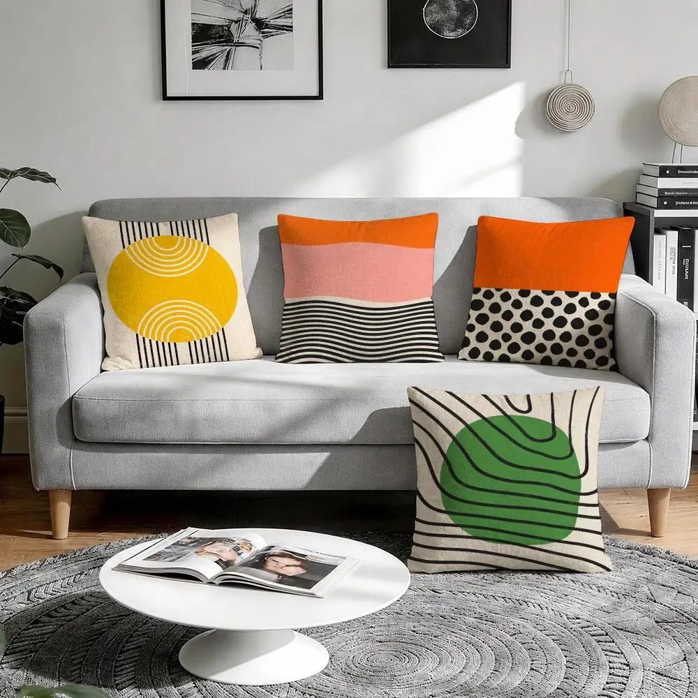 Mid Century Modern Pop Art Decor Cushion Cover Natural Breathable Durable Linen Printed Decor Pillow Case Sofa Bedroom