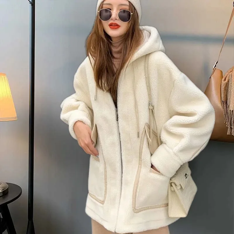 2023 Spring Autumn Lamb Wool Coat Women's Mid length Korean version Thickened Sheep Shearing Coat Leather Wool One Piece Coat