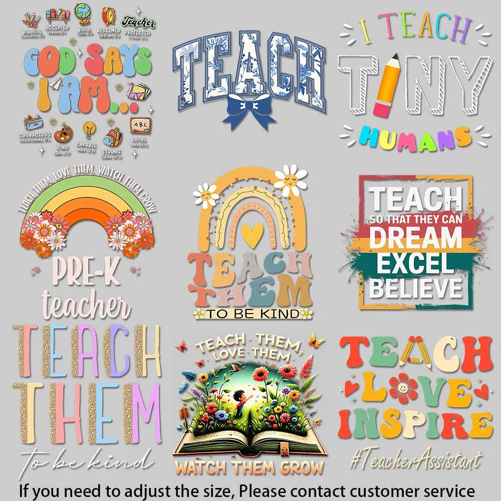 Bright Handmade-Inspired School Iron-Ons with Science, TEACH Text & Creative Layouts – Washable & Durable for Fabrics