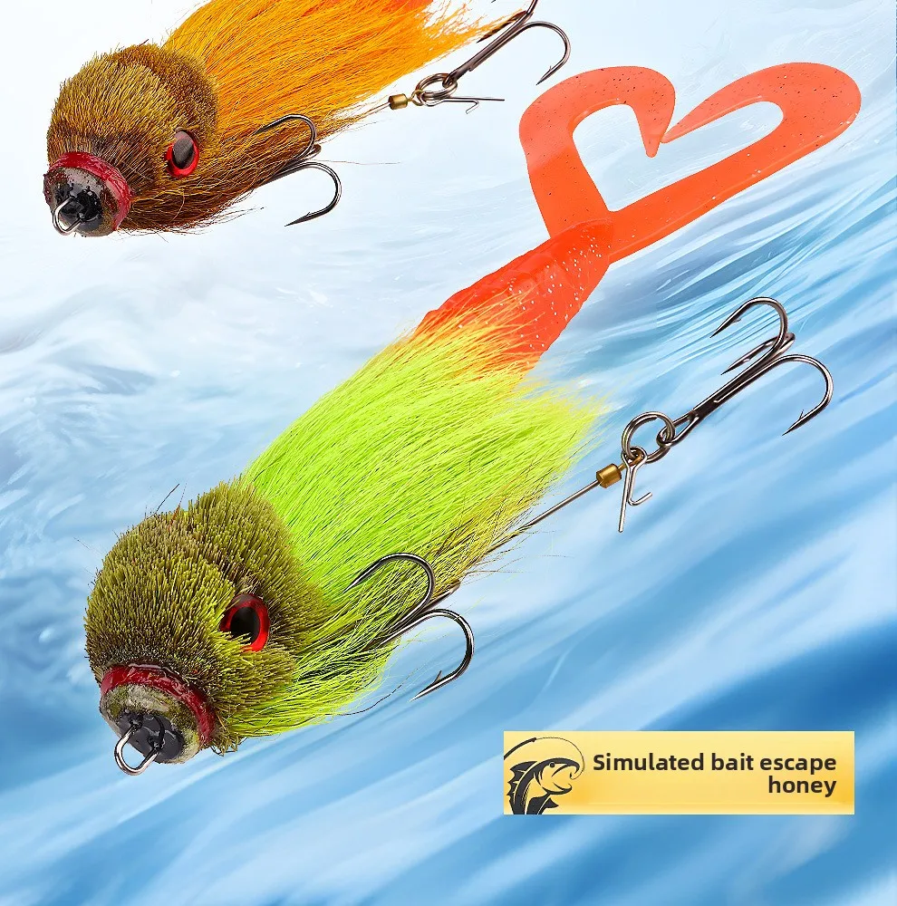 MUKUN Maus Baby Swimbait Bucktail Maus Köder Schnurrbart Rig Muskie Hecht Angeln Spiel Handgebunden Hirsch Haar Körper Solide Rig Tackle – Detail 1