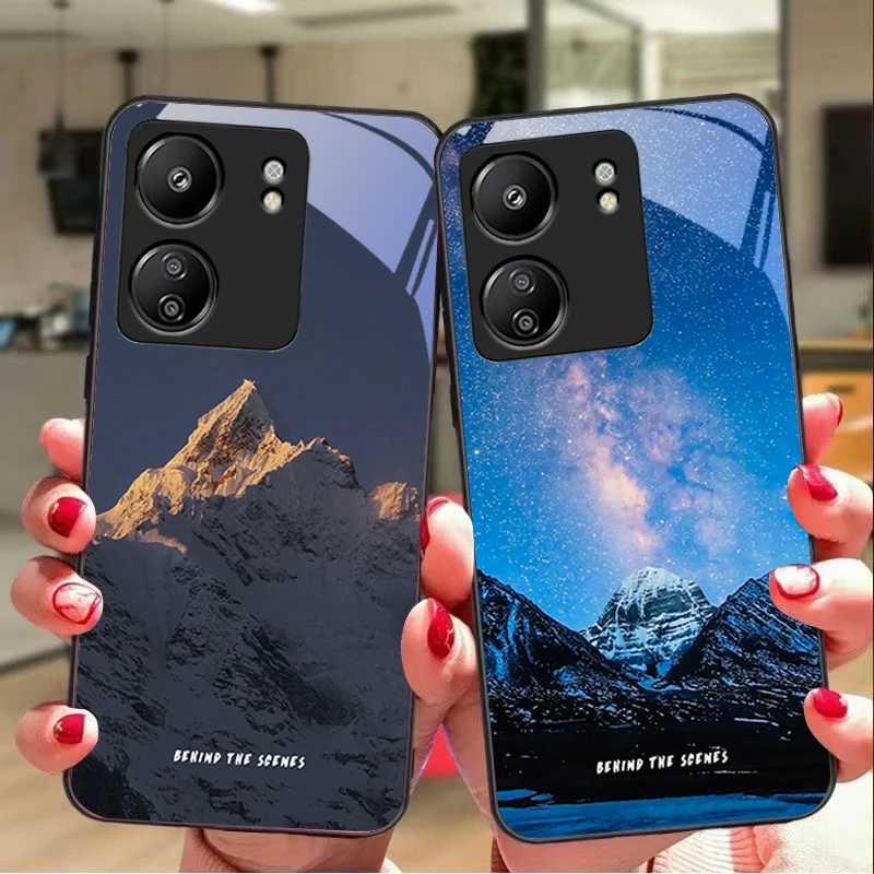 

Wanren Divine Mountain For Xiaomi Redmi 13C Note13 12 Pro Plus 5G Note 9 13T Pro POCO X6 F5 F6 Black tempered glass phone case