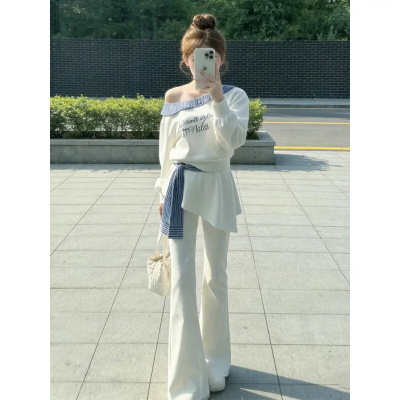 

Fashion Suit Women's 2026 Spring/summer New Korean Off Shoulder Top+micro Flared Pants Two-piece Se