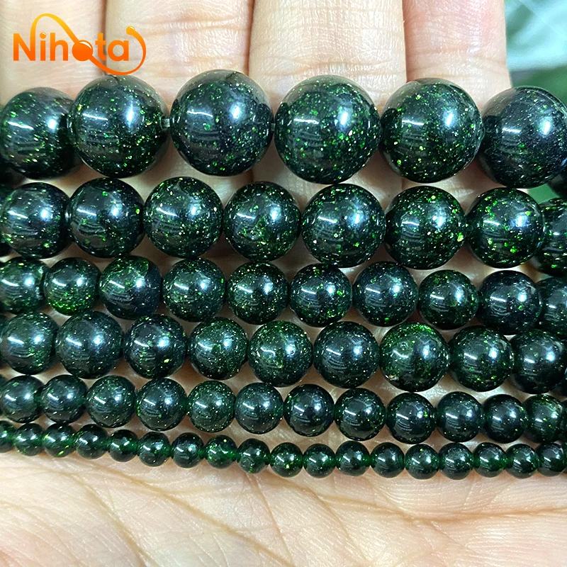 Smooth Dark Green SandStone Round Loose Beads Diy Bracelet Earrings Rings Women\'s Jewelry Making 15\