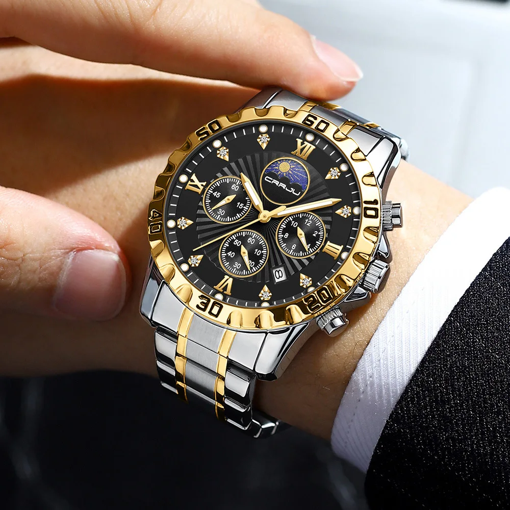 

CRRJU 2320, мужские многофункциональные кварцевые часы, простые деловые часы-календарь для мужчин с большим циферблатом, водонепроницаемые мужские наручные часы