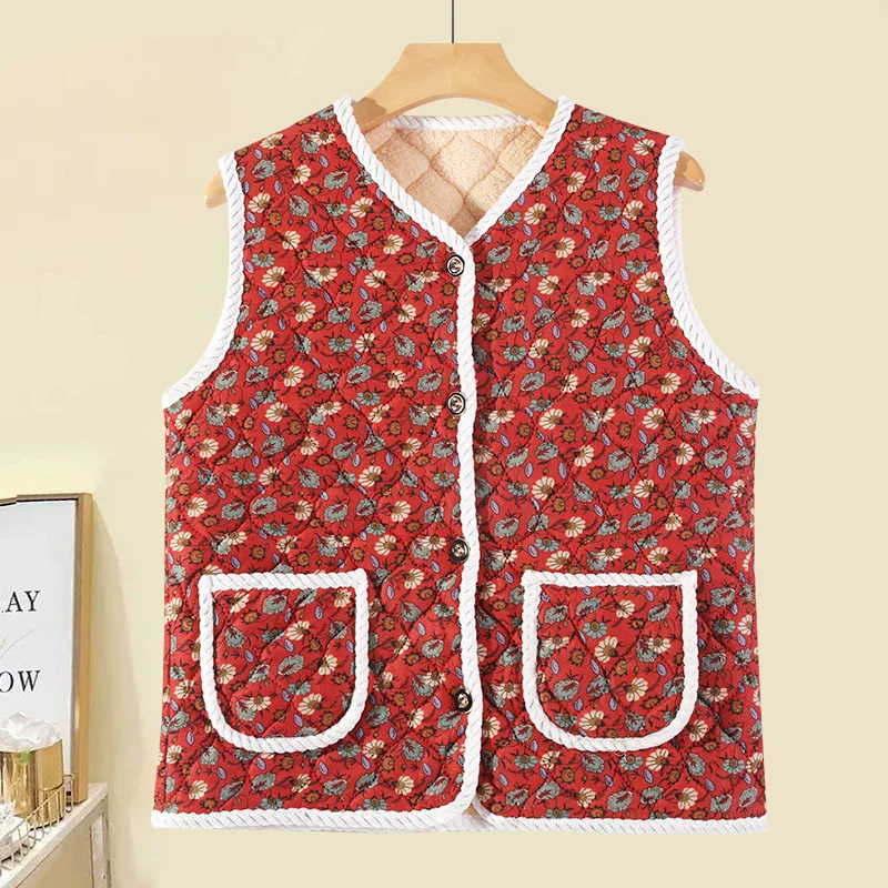 

Women's Fce Lined Thiened Warm Vest Loose Fit Ethnic Sle Middle Aged And ly Mom Winter Jaet Milk Silk Material