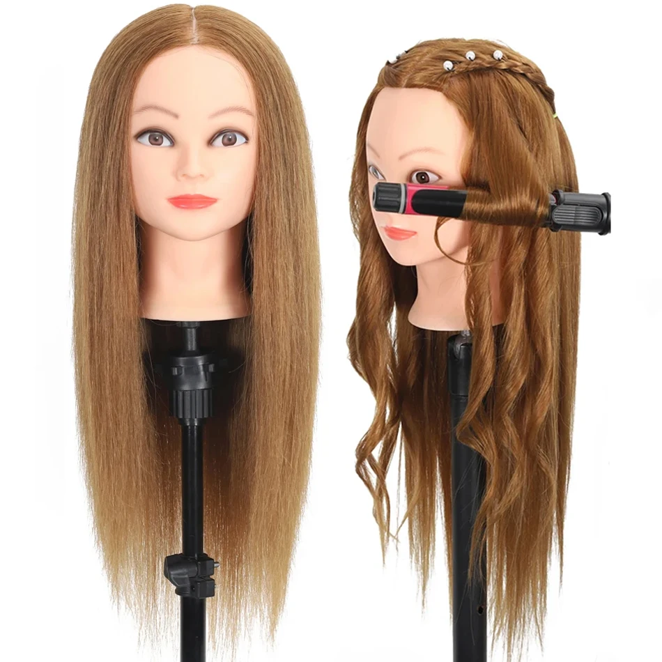 Cosmetology Mannequin Head with 80% mixed Human Hair For DIY Makeup Hair Styling Braiding Cutting Colourful Doll Head With Stand