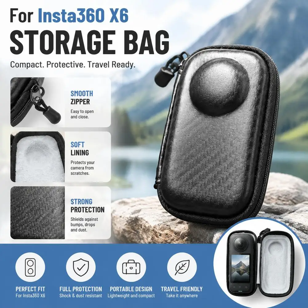 Carrying Case For Insta360 X6 EVA Storage Bag Lens Cover Protective Shell Portable Shockproof Action Camera Organizer Box