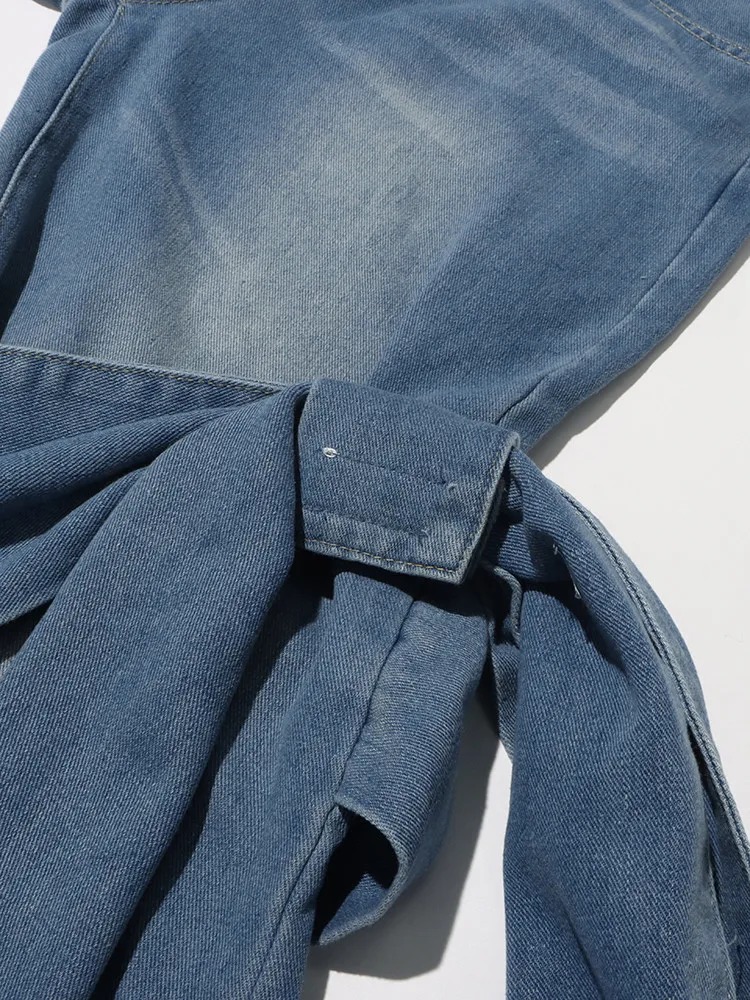 TWOTWINSTYLE Streetwear Patchwork Lace Up Denim Pant per le donne pantaloni a gamba larga firmati con bottoni impiombati a vita alta stile femminile