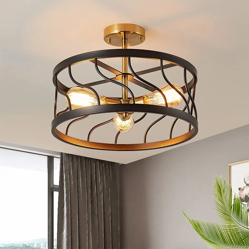 

American Wrought Iron Ceiling Lamp Dining Room Kitchen Bedroom Study Corridor Porch Ceiling Lamp Lighting for Living Room