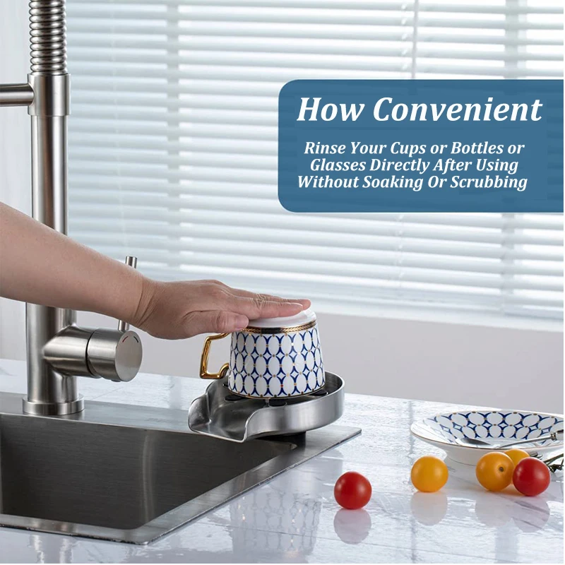Kitchen Sink Glass Cup Wash Automatic Stainless Steel Pressure Spray Washer Cup Tool Cleaning Faucet Bar Rinser Coffee Pitcher