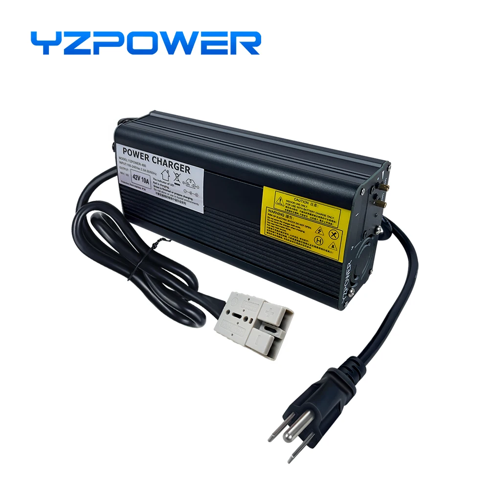YZPOWER 42V 10A 10S cargador de batería de litio para carga rápida con pantalla con enchufe de salida con ventiladores de refrigeración