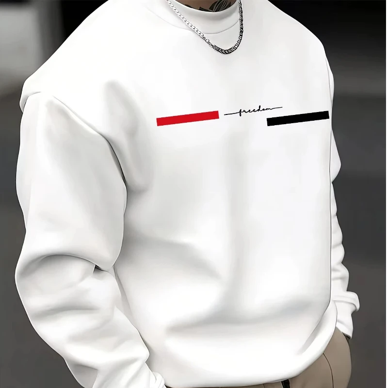 Men's autumn and winter fashionable casual loose freedom letter graphic printed long sleeved round neck sweatshirt