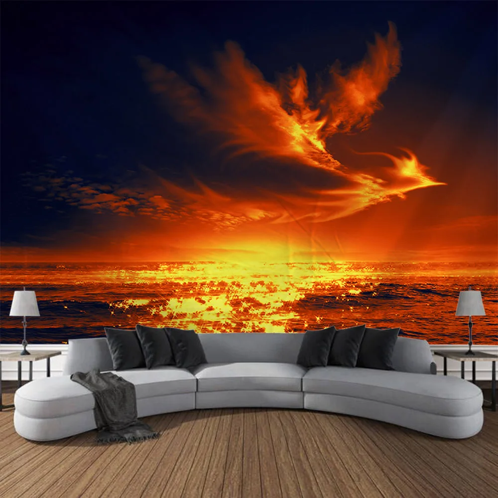 

Phoenix psychedelic art decoration tapestry flame bird hippie wall decoration cartoon home wall hanging, bedroom, living room