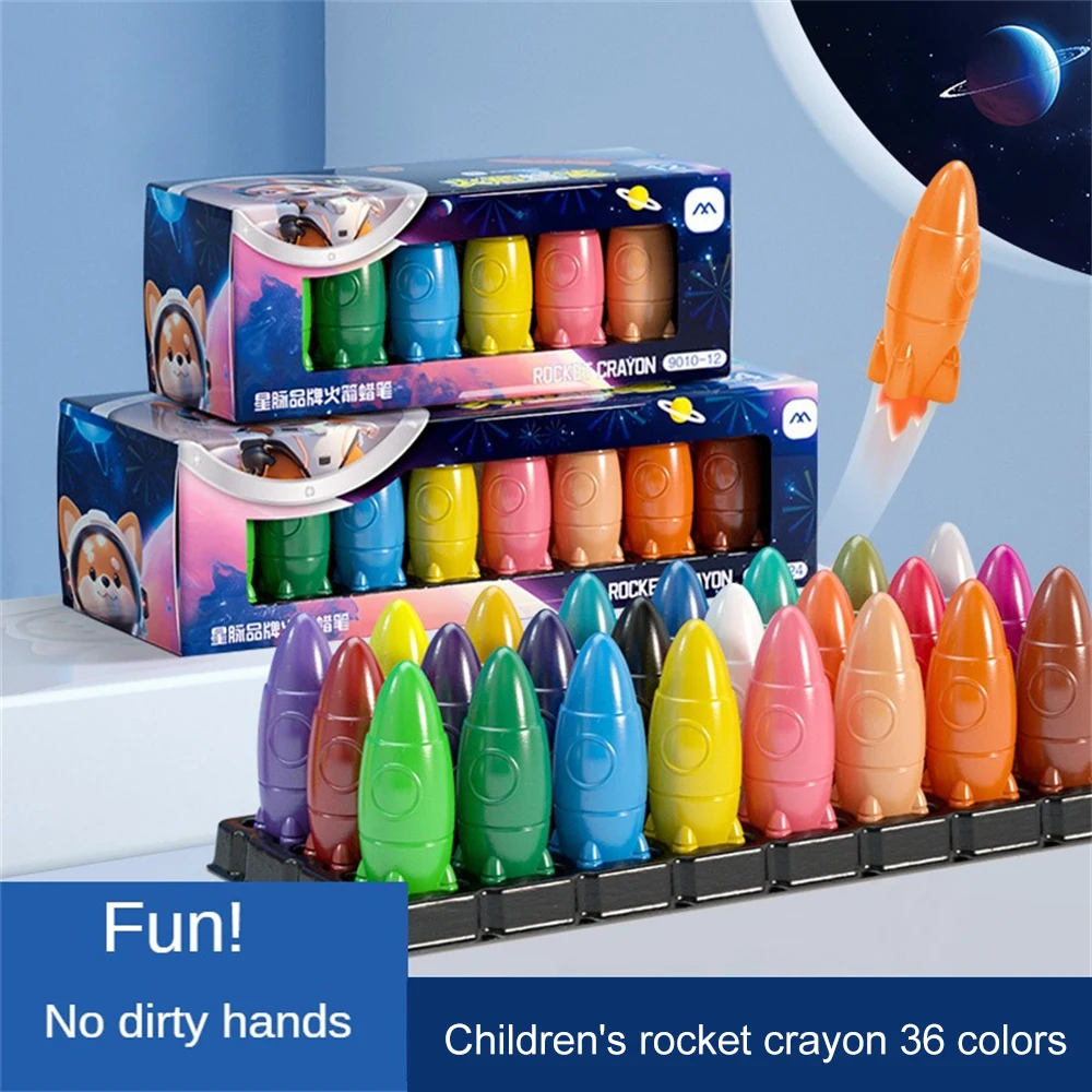 

Rocket Crayon Set Non-Toxic Washable Crayons Smooth Writing Pencils Bright Colors Drawing Crayon Art Supplies For School