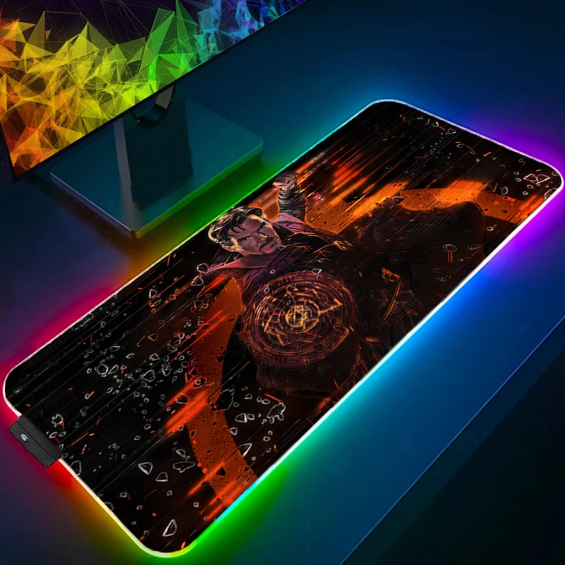 Alfombrilla de ratón RGB Doctor Strange Anime Gaming Mini Pc accesorios LED teclado alfombrilla de escritorio alfombra de jugador alfombrilla de ratón retroiluminación alfombrillas de ratón