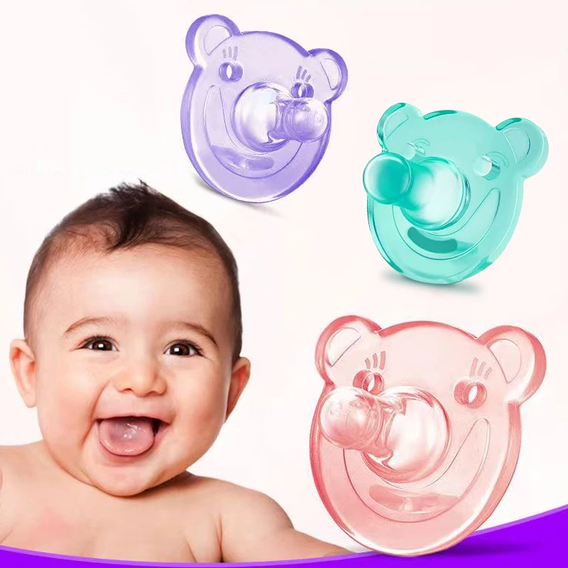 0-3 years old baby full silicone round mouth pacifier baby bear teether soother safe and soft with breast chain anti loss