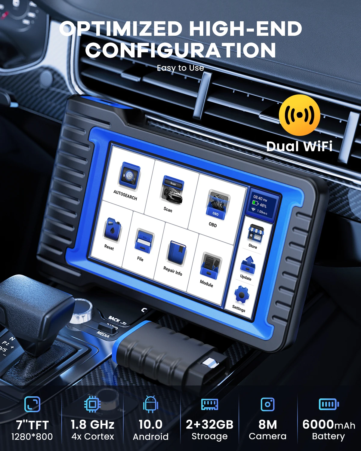 MUCAR VO7/VO7s OBD 2 Scanner Bi-Directional ECU Coding Car Diagnostic Tool Full System Diagnosis 28 Reset AutoAuth for FCA SGW
