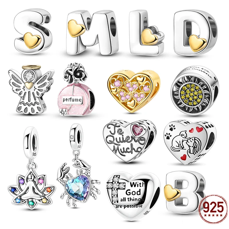 

Подвески-шармы из серебра 925 пробы: оригинальные бусины, краб, лотос, солнце, ангел. Подходят для браслетов и ожерелий. Идеальный подарок для женщин.