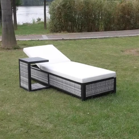 xx-Modern White Lounger Chair Pe Rattan Sun Bed With Side Table Outdoor Poolside Sun Lounger Chaise Lounge Furniture