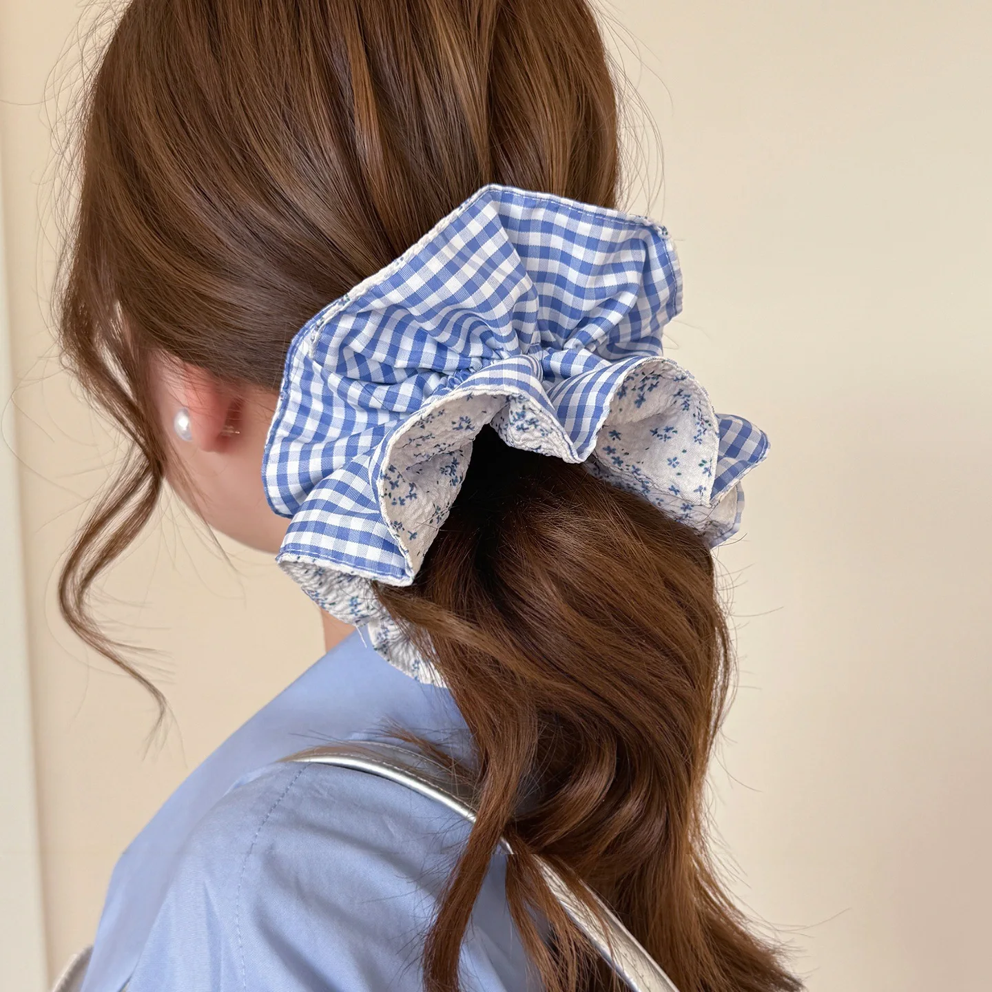 Sommer florales kariertes Dickdarm-Stirnband für Frauen, gebundenes Haarseil, Pferdeschwanz-Stirnbänder, hochwertige Haar-Accessoires