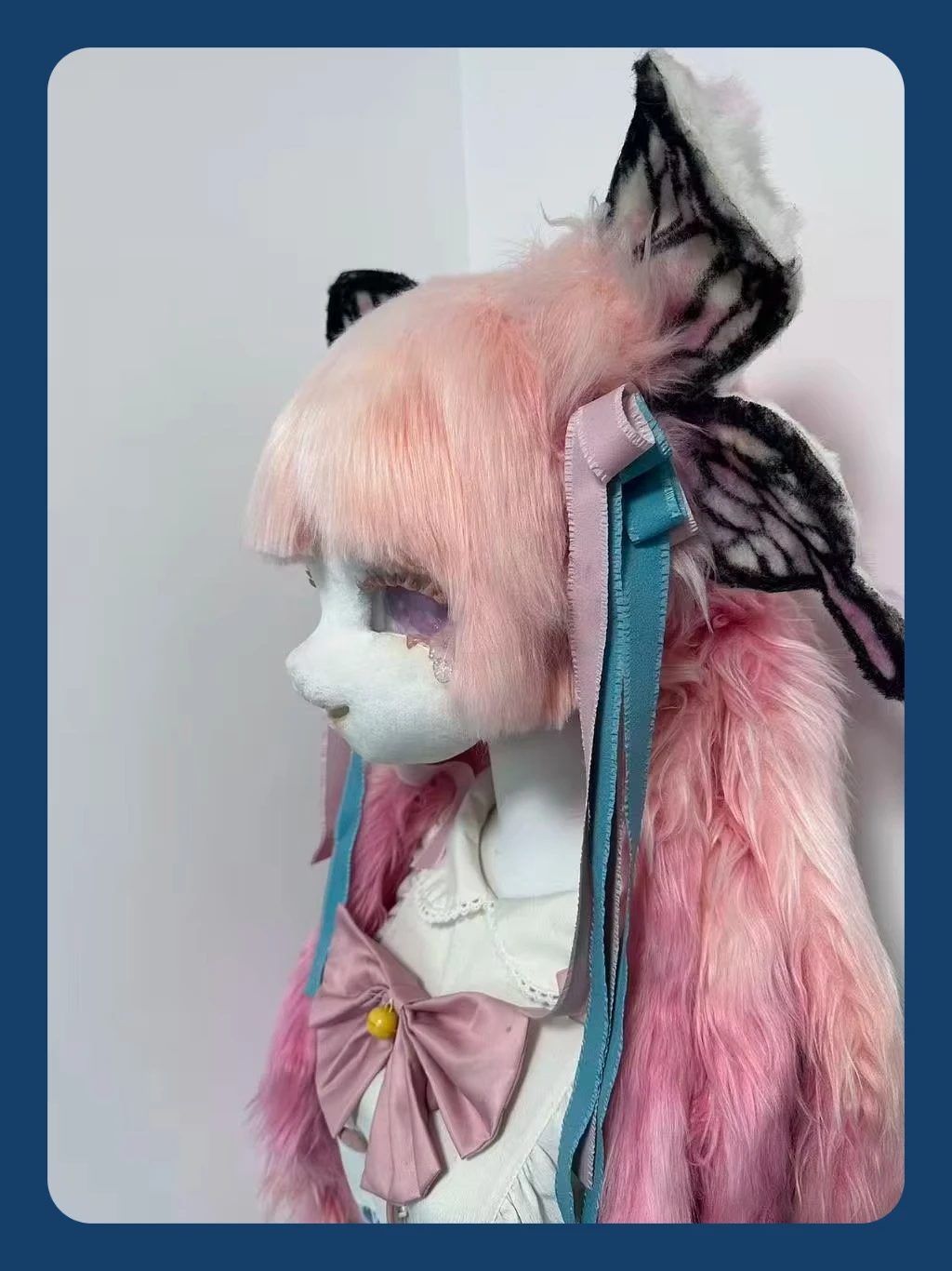 新作「バタフライフェアリー」ヘッドセット、ファー素材のキグルミコスプレマスク、猫の顔のベース、コミケ、ファー素材のコスチューム、キグルミ、動物、猫、人形、獣のコスチューム。