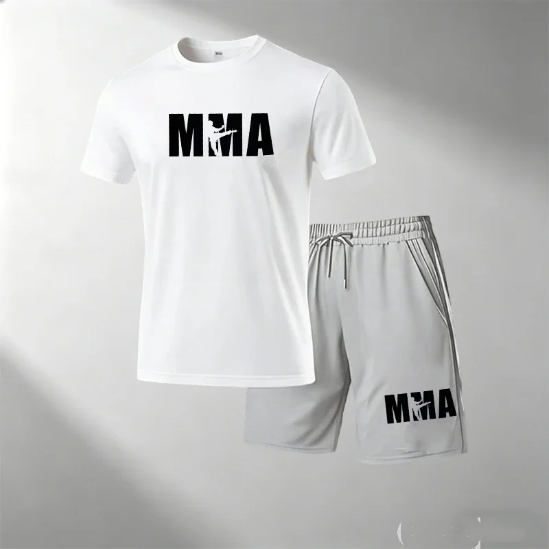 Trendy Streetwear Men 2 Piece T Shirt Shorts Set Short Sleeve Drawstring Shorts Casual Sportswear Running Daily Male Summer Suit view 4