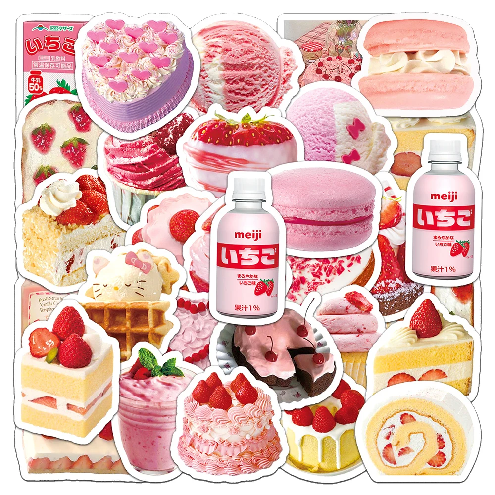 

10/30/50pcs Cute Ins Pink Dessert Cartoon Stickers Aesthetic Decals Laptop Scrapbook Phone Diary Decoration Sticker Kids Toys