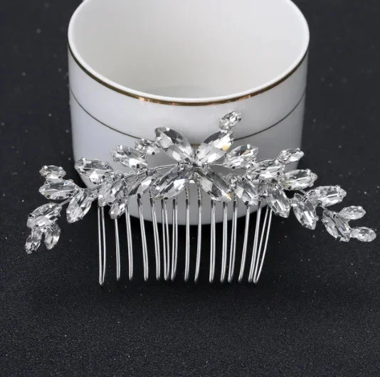 80mm Trendy Tiara Wedding Hair Comb Flower Bridal Hairpins Pearl Rhinestone Head Jewelry Lady Wedding Hair Accessories Marrige