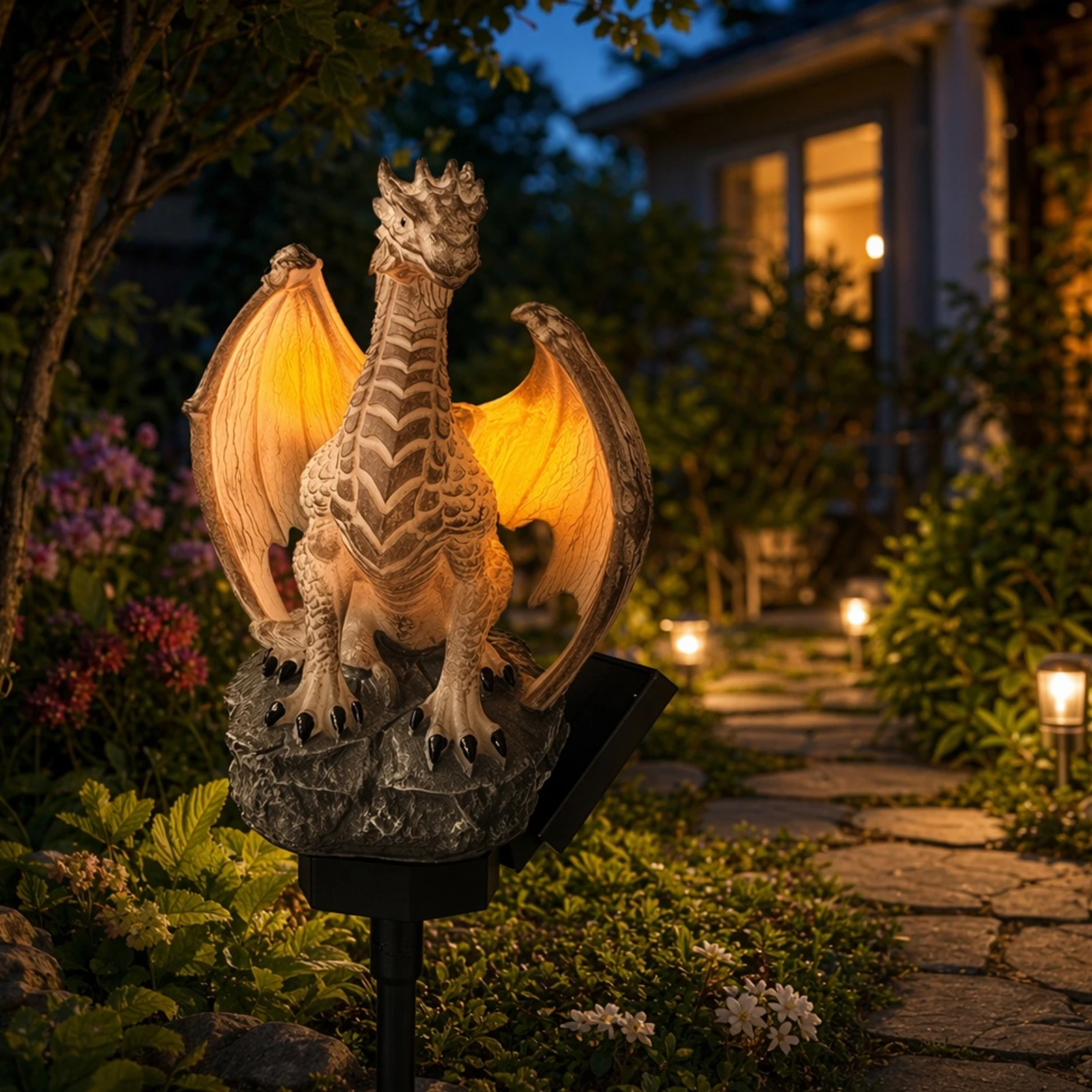 Solar Dragon Stake Light, Dragon Figurine Decorative Landscape Lamp, LED Night Light, Unique Gift for Dragon Lovers Garden Deco